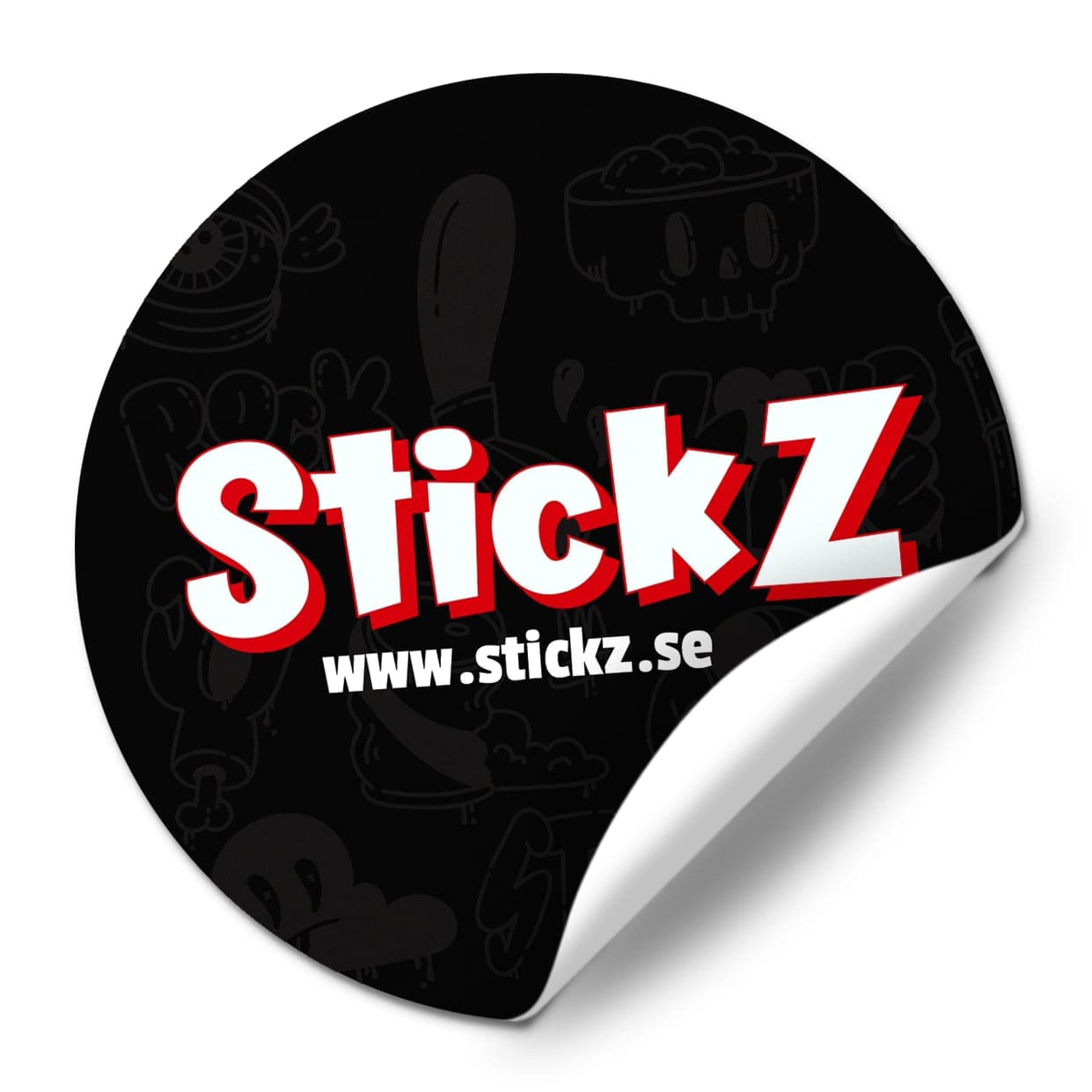 A round StickZ sticker with a white border